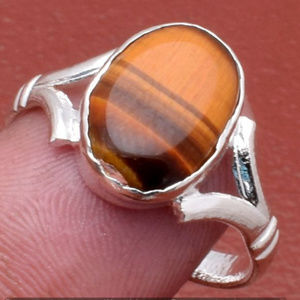 Tiger Eye Silver Plated Handmade Ring Size 8